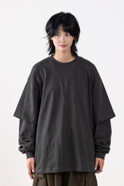 Heavyweight Two-Piece Long Sleeve T-Shirt for Men - Regular Fit Casual Base Layer Top for Spring and Autumn Fashion