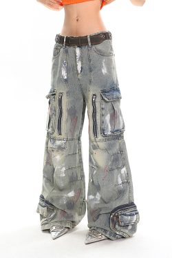 Heavyweight Water-Washed Vintage Multi-Pocket Straight-Leg Work Pants for Women - Summer Graffiti Loose Slimming Style