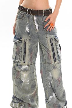 Heavyweight Water-Washed Vintage Multi-Pocket Straight-Leg Work Pants for Women - Summer Graffiti Loose Slimming Style