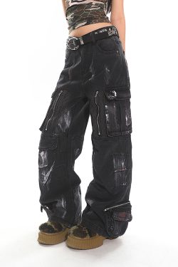 Heavyweight Water-Washed Vintage Multi-Pocket Straight-Leg Work Pants for Women - Summer Graffiti Loose Slimming Style