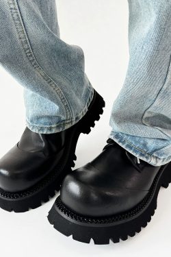 Height-Increasing Black Genuine Leather Derby Shoes for Men & Women, Thick-Soled Pointed-Toe Dress Shoes, Mickey Mouse Design