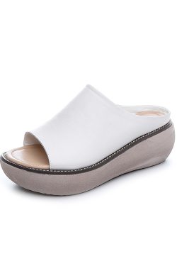 Height-Increasing Retro Casual Thick-Soled Breathable Italian Leather Sandals for Women - 7cm Platform Summer Footwear