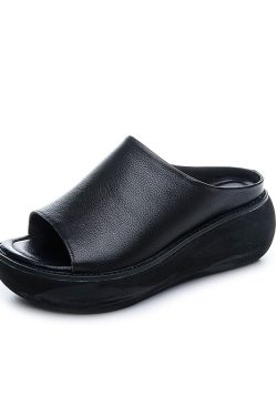 Height-Increasing Retro Casual Thick-Soled Breathable Italian Leather Sandals for Women - 7cm Platform Summer Footwear