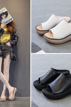 Height-Increasing Retro Casual Thick-Soled Breathable Italian Leather Sandals for Women - 7cm Platform Summer Footwear