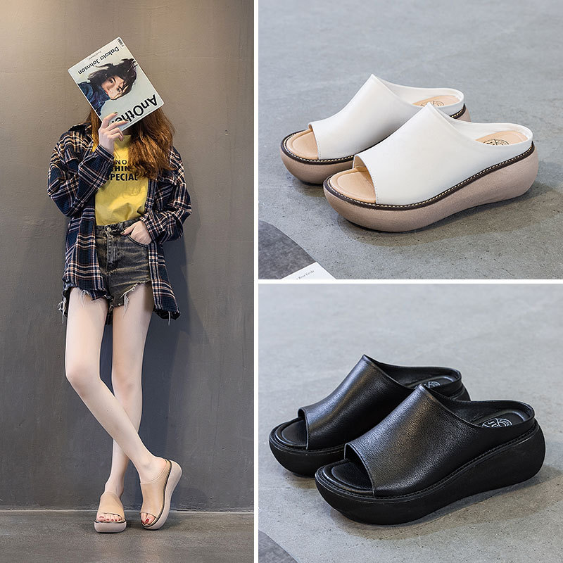 Height-Increasing Retro Casual Thick-Soled Breathable Italian Leather Sandals for Women - 7cm Platform Summer Footwear Height-Increasing Retro Casual Thick-Soled Breathable Italian Leather Sandals for Women - 7cm Platform Summer Footwear