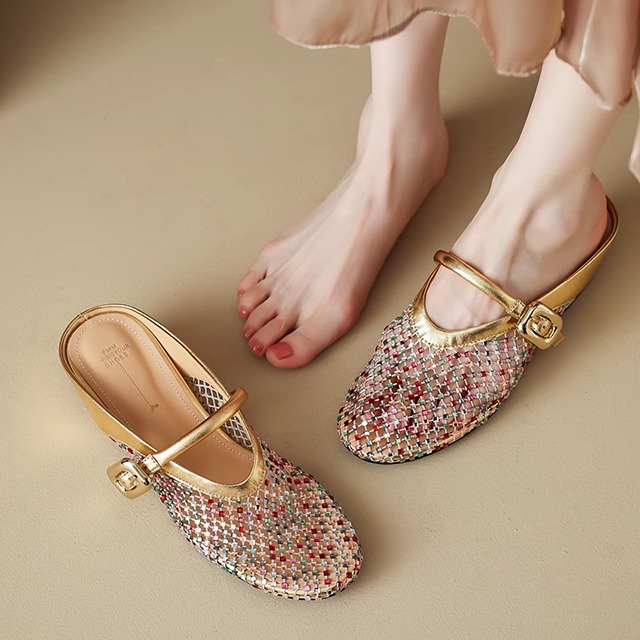 Height-Increasing Slippers with Colorful Rhinestones, Hollow Mesh, Breathable Sandals - Stylish 3.5cm Platform Footwear Height-Increasing Slippers with Colorful Rhinestones, Hollow Mesh, Breathable Sandals - Stylish 3.5cm Platform Footwear