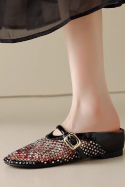 Height-Increasing Slippers with Colorful Rhinestones, Hollow Mesh, Breathable Sandals - Stylish 3.5cm Platform Footwear
