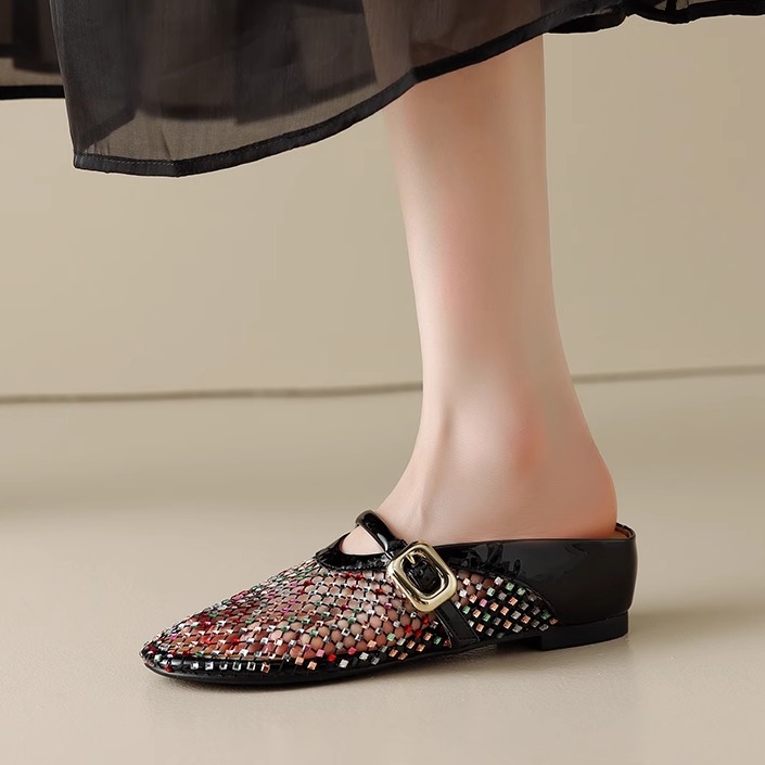 Height-Increasing Slippers with Colorful Rhinestones, Hollow Mesh, Breathable Sandals - Stylish 3.5cm Platform Footwear Height-Increasing Slippers with Colorful Rhinestones, Hollow Mesh, Breathable Sandals - Stylish 3.5cm Platform Footwear