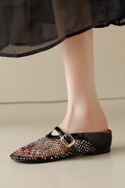 Height-Increasing Slippers with Colorful Rhinestones, Hollow Mesh, Breathable Sandals - Stylish 3.5cm Platform Footwear