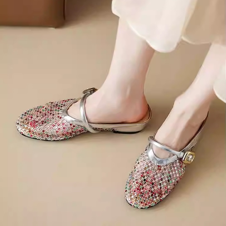 Height-Increasing Slippers with Colorful Rhinestones, Hollow Mesh, Breathable Sandals - Stylish 3.5cm Platform Footwear Height-Increasing Slippers with Colorful Rhinestones, Hollow Mesh, Breathable Sandals - Stylish 3.5cm Platform Footwear