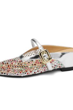 Height-Increasing Slippers with Colorful Rhinestones, Hollow Mesh, Breathable Sandals - Stylish 3.5cm Platform Footwear