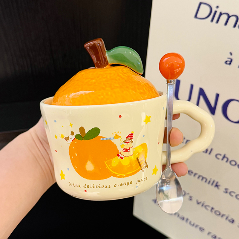 High Aesthetic Orange Ceramic Mug with Lid and Spoon - Perfect Birthday and Graduation Gift for Girls High Aesthetic Orange Ceramic Mug with Lid and Spoon - Perfect Birthday and Graduation Gift for Girls
