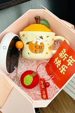 High Aesthetic Orange Ceramic Mug with Lid and Spoon - Perfect Birthday and Graduation Gift for Girls