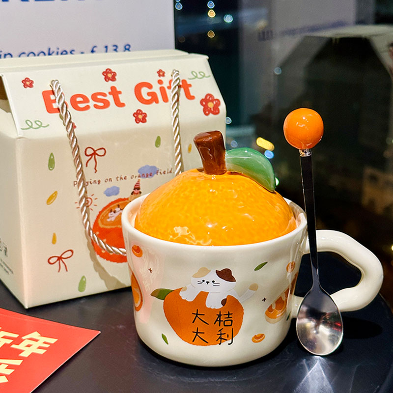 High Aesthetic Orange Ceramic Mug with Lid and Spoon - Perfect Birthday and Graduation Gift for Girls High Aesthetic Orange Ceramic Mug with Lid and Spoon - Perfect Birthday and Graduation Gift for Girls