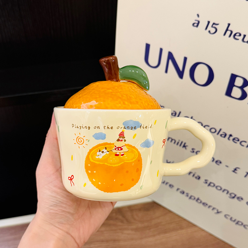 High Aesthetic Orange Ceramic Mug with Lid and Spoon - Perfect Birthday and Graduation Gift for Girls High Aesthetic Orange Ceramic Mug with Lid and Spoon - Perfect Birthday and Graduation Gift for Girls