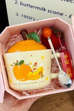 High Aesthetic Orange Ceramic Mug with Lid and Spoon - Perfect Birthday and Graduation Gift for Girls