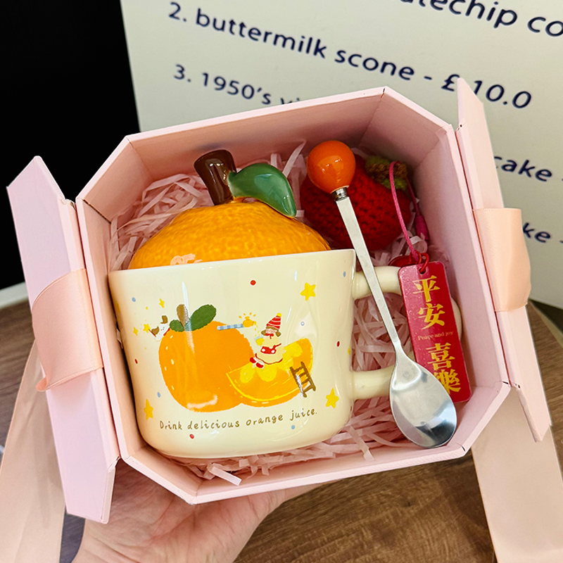 High Aesthetic Orange Ceramic Mug with Lid and Spoon - Perfect Birthday and Graduation Gift for Girls High Aesthetic Orange Ceramic Mug with Lid and Spoon - Perfect Birthday and Graduation Gift for Girls