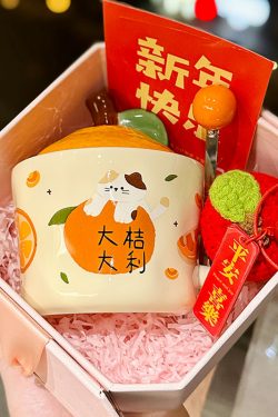 High Aesthetic Orange Ceramic Mug with Lid and Spoon - Perfect Birthday and Graduation Gift for Girls