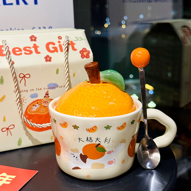 High Aesthetic Orange Ceramic Mug with Lid and Spoon - Perfect Birthday and Graduation Gift for Girls High Aesthetic Orange Ceramic Mug with Lid and Spoon - Perfect Birthday and Graduation Gift for Girls