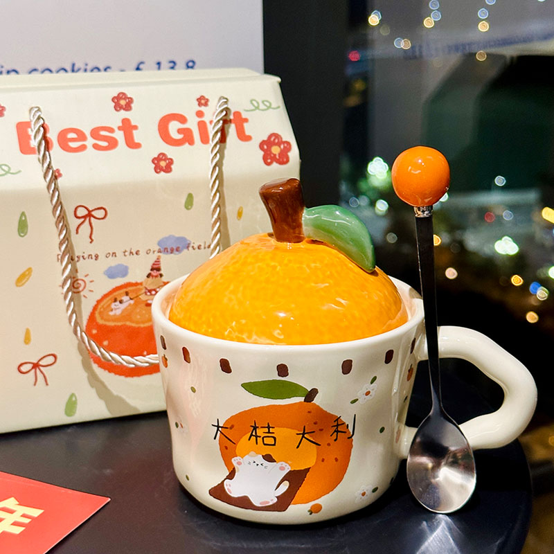 High Aesthetic Orange Ceramic Mug with Lid and Spoon - Perfect Birthday and Graduation Gift for Girls High Aesthetic Orange Ceramic Mug with Lid and Spoon - Perfect Birthday and Graduation Gift for Girls