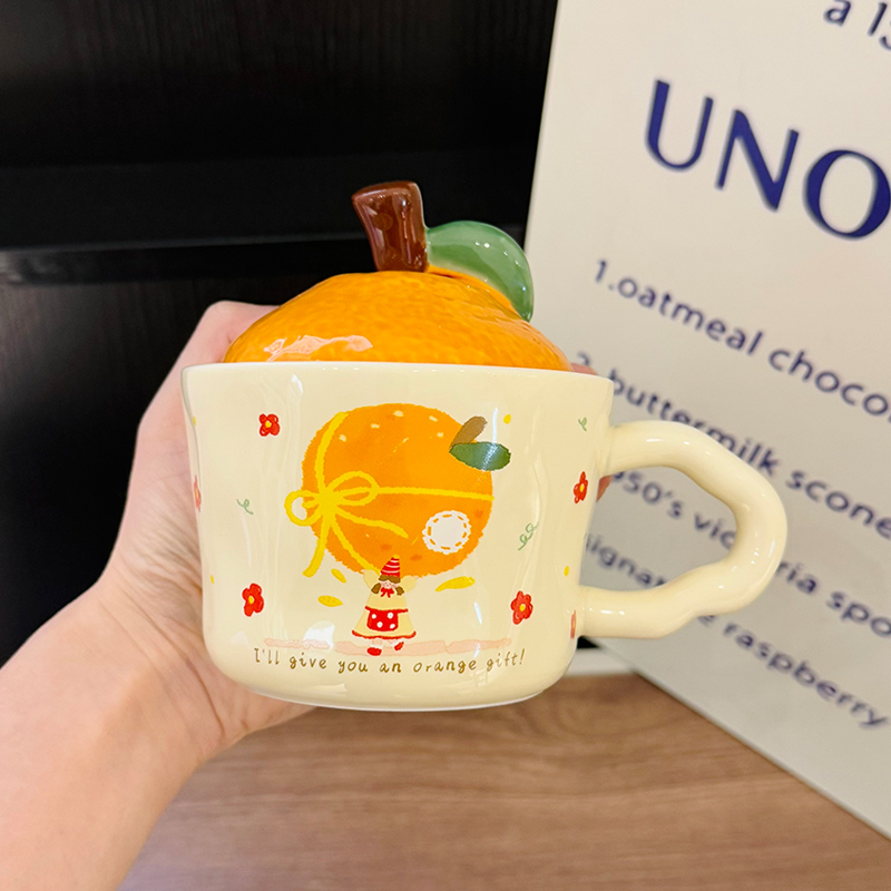 High Aesthetic Orange Ceramic Mug with Lid and Spoon - Perfect Birthday and Graduation Gift for Girls High Aesthetic Orange Ceramic Mug with Lid and Spoon - Perfect Birthday and Graduation Gift for Girls