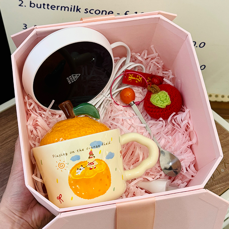 High Aesthetic Orange Ceramic Mug with Lid and Spoon - Perfect Birthday and Graduation Gift for Girls High Aesthetic Orange Ceramic Mug with Lid and Spoon - Perfect Birthday and Graduation Gift for Girls