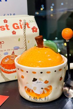 High Aesthetic Orange Ceramic Mug with Lid and Spoon - Perfect Birthday and Graduation Gift for Girls