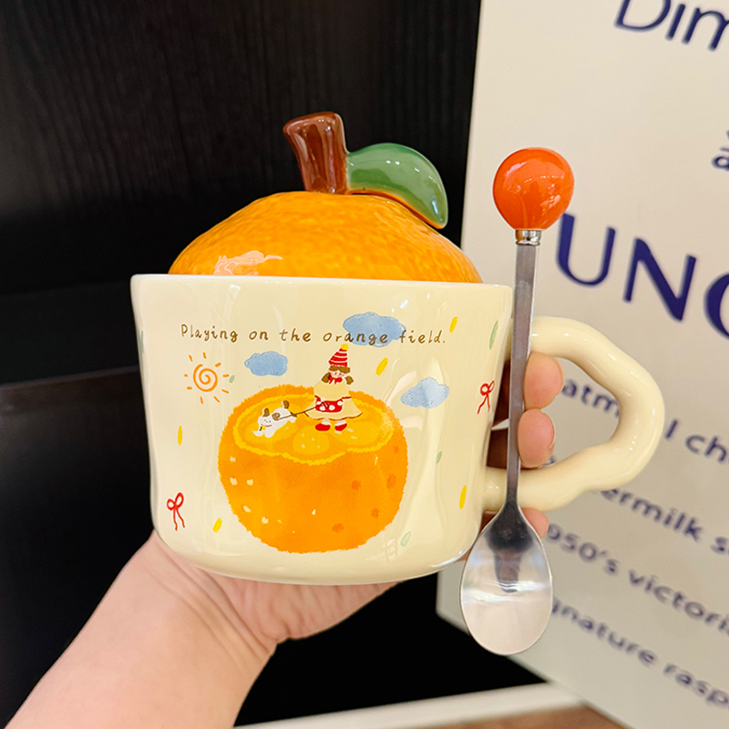 High Aesthetic Orange Ceramic Mug with Lid and Spoon - Perfect Birthday and Graduation Gift for Girls High Aesthetic Orange Ceramic Mug with Lid and Spoon - Perfect Birthday and Graduation Gift for Girls