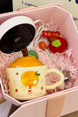 High Aesthetic Orange Ceramic Mug with Lid and Spoon - Perfect Birthday and Graduation Gift for Girls