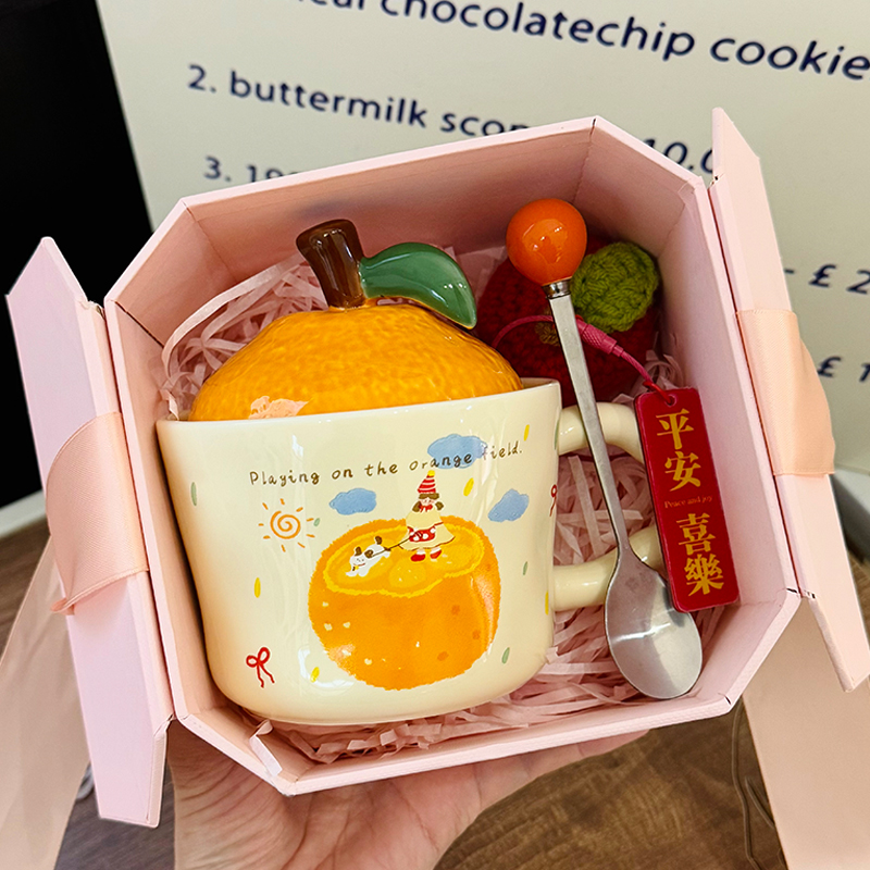 High Aesthetic Orange Ceramic Mug with Lid and Spoon - Perfect Birthday and Graduation Gift for Girls High Aesthetic Orange Ceramic Mug with Lid and Spoon - Perfect Birthday and Graduation Gift for Girls