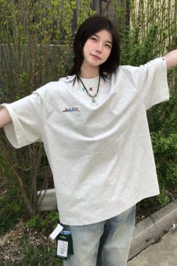 High-End American Minimalist Embroidered Letter Heavyweight Short Sleeve T-Shirt for Women - Summer 2025 Couple's Style Top