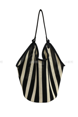 High-End Black and White Striped Tote Bag with Mother and Child Design - Large Capacity Shoulder and Underarm Bag