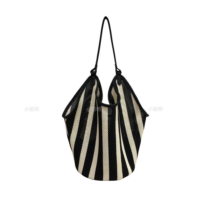 High-End Black and White Striped Tote Bag with Mother and Child Design - Large Capacity Shoulder and Underarm Bag High-End Black and White Striped Tote Bag with Mother and Child Design - Large Capacity Shoulder and Underarm Bag