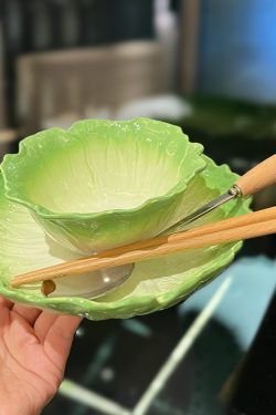 High-End Ceramic Enamel Underglaze Rice Bowl and Plate Set, Creative Cabbage Design, Fresh Niche Tableware for Stylish Dining