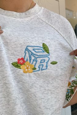 High-End Embroidered Floral Letter Short Sleeve T-Shirt for Women - Summer American Style Heavyweight Raglan Top