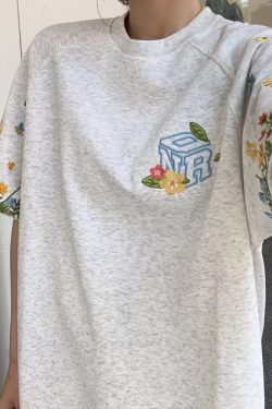 High-End Embroidered Floral Letter Short Sleeve T-Shirt for Women - Summer American Style Heavyweight Raglan Top