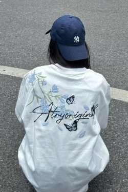 High-End Embroidered Orchid Butterfly Short-Sleeve T-Shirt for Women - Summer American Style Unique Couple Top