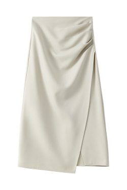 High-End Gray Irregular A-Line Skirt, Pleated Bodycon Mid-Length Style for Trendy Looks