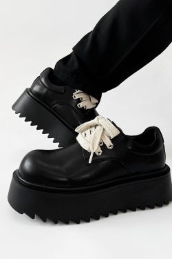 High-End Korean Style Thick-Soled Platform Derby Shoes for Men - Versatile Black Chunky Sneakers, British Trendy Design
