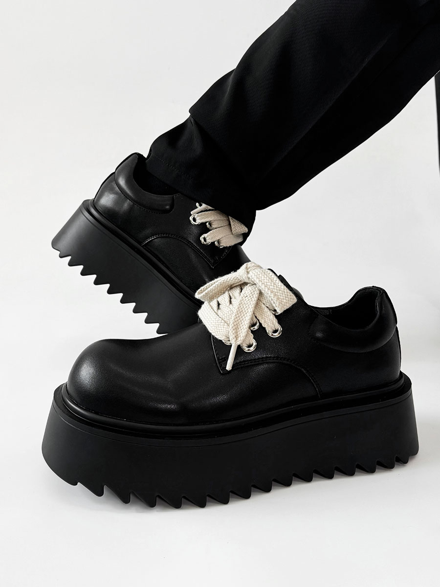 High-End Korean Style Thick-Soled Platform Derby Shoes for Men - Versatile Black Chunky Sneakers, British Trendy Design High-End Korean Style Thick-Soled Platform Derby Shoes for Men - Versatile Black Chunky Sneakers, British Trendy Design