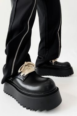 High-End Korean Style Thick-Soled Platform Derby Shoes for Men - Versatile Black Chunky Sneakers, British Trendy Design