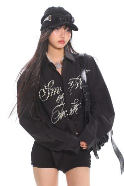 High-End Pearl Beaded Letter Shirt Jacket for Women - Loose Fit, Niche Style for Spring Summer, Trendy Heavy Industry Design