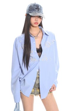 High-End Pearl Beaded Letter Shirt Jacket for Women - Loose Fit, Niche Style for Spring Summer, Trendy Heavy Industry Design