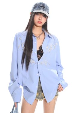 High-End Pearl Beaded Letter Shirt Jacket for Women - Loose Fit, Niche Style for Spring Summer, Trendy Heavy Industry Design