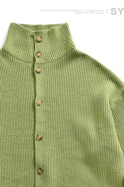 High-End Retro Button Cardigan Sweater for Men and Women, Japanese-Style High-Neck Knitwear, Warm Couple Fashion