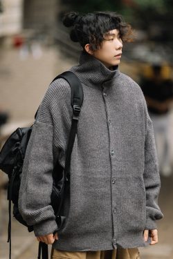 High-End Retro Button Cardigan Sweater for Men and Women, Japanese-Style High-Neck Knitwear, Warm Couple Fashion