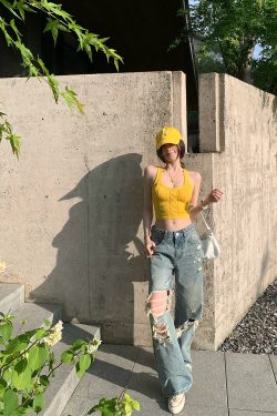 High-End Ripped Denim Pants for Women - Summer Loose Vintage Wide-Leg Straight Jeans, Y2K Style, Casual Fashion