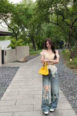 High-End Ripped Denim Pants for Women - Summer Loose Vintage Wide-Leg Straight Jeans, Y2K Style, Casual Fashion