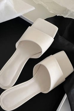 High-End Sheepskin Square-Toe Irregular Heeled Open-Toe Mule Sandals for Women - Stylish Cool Slippers