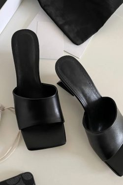 High-End Sheepskin Square-Toe Irregular Heeled Open-Toe Mule Sandals for Women - Stylish Cool Slippers